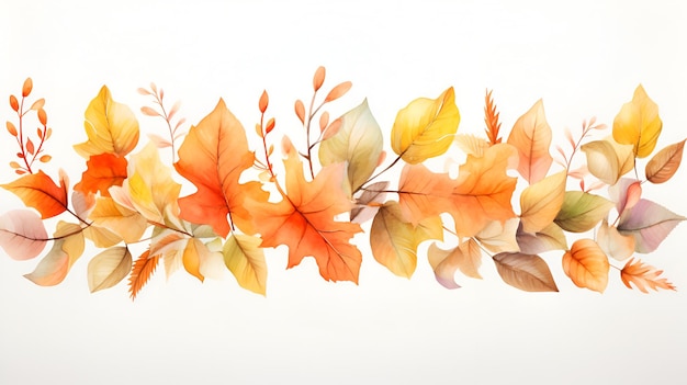 Watercolor autumn leaves variety isolated on white background Autumn illustration for greeting cards wedding invitation quote decorations Autumn fall banner AI