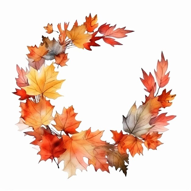 Watercolor autumn leaves wreath isolated on white background