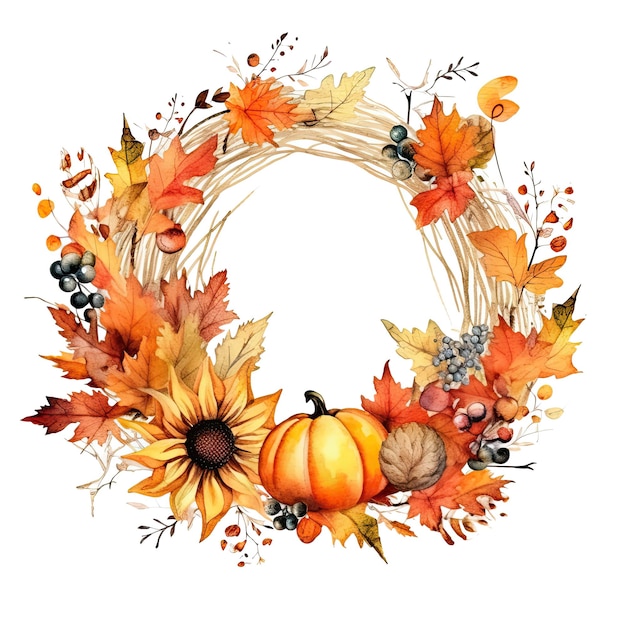 Watercolor Autumn Pumpkin Wreath