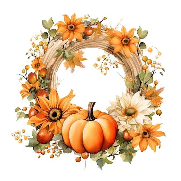 Watercolor Autumn Pumpkin Wreath