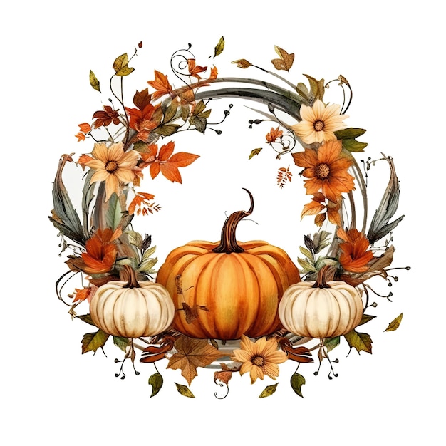 Watercolor Autumn Pumpkin Wreath