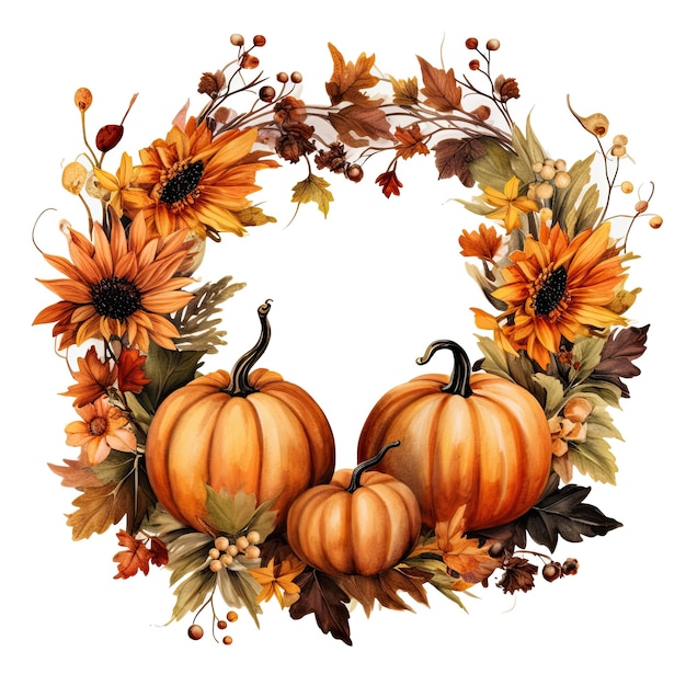 Watercolor Autumn Pumpkin Wreath