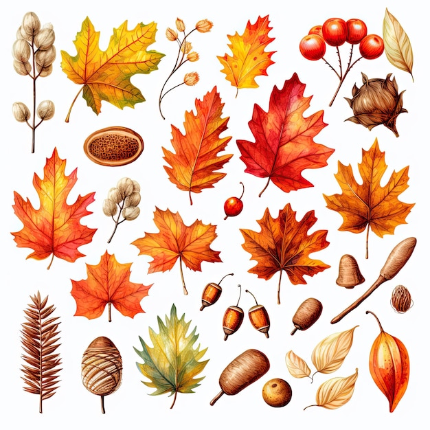 Watercolor autumn set cliparts isolated on white background