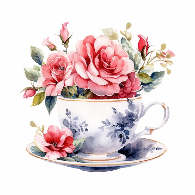 Watercolor Autumn Teacup Clipart white background