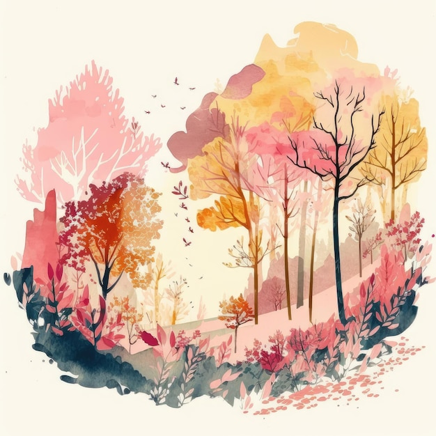 Watercolor autumn trees AI generated