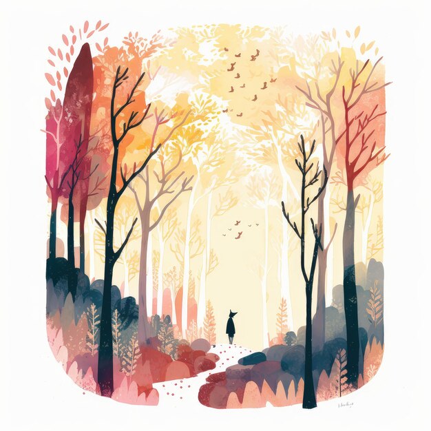 Photo watercolor autumn trees ai generated