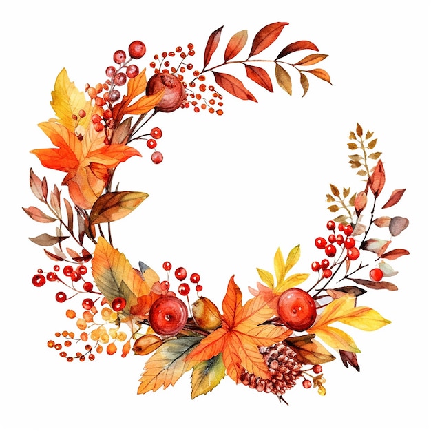 Watercolor Autumn Wreath Clipart white background