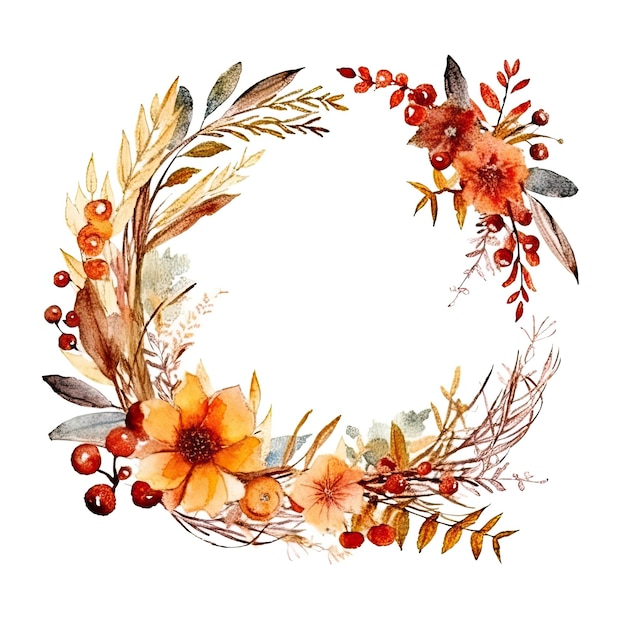 Photo watercolor autumn wreath isolated illustration ai generativexa