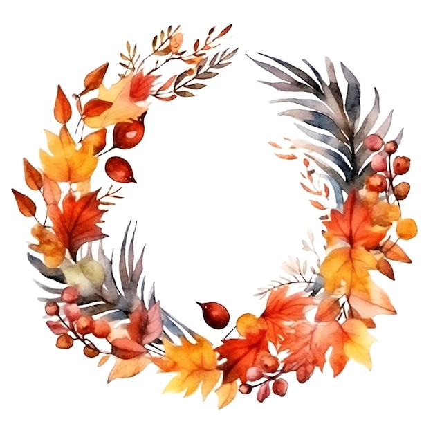 Photo watercolor autumn wreath on white background