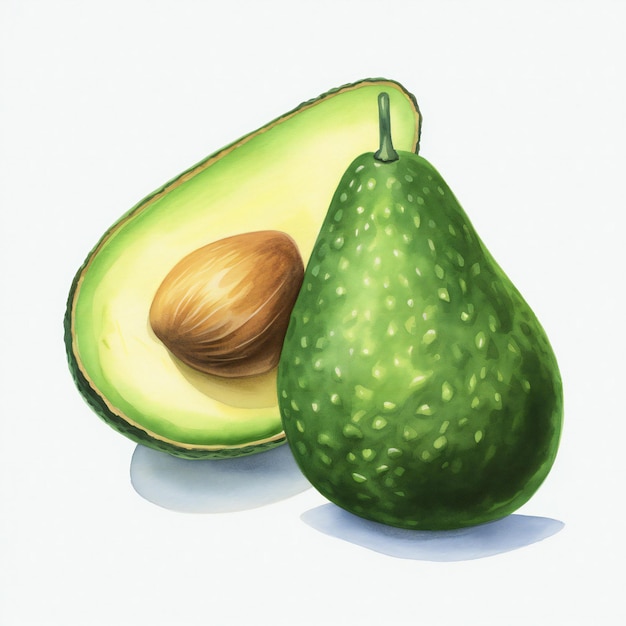 watercolor avocado in white background