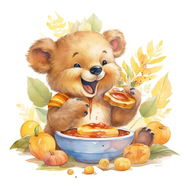 Watercolor baby bear clipart white background