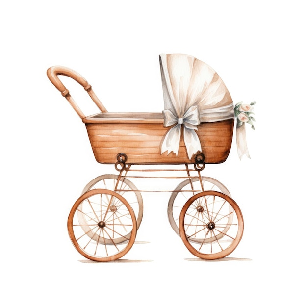 Photo watercolor baby carriage clipart on white background