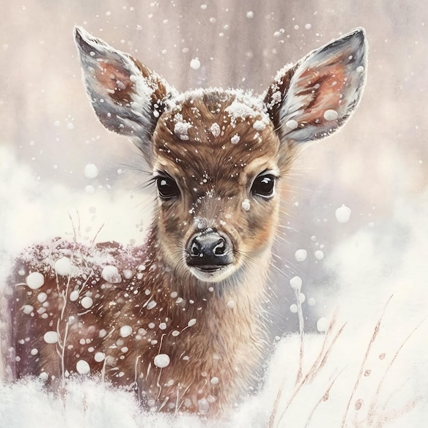 Watercolor Baby Deer