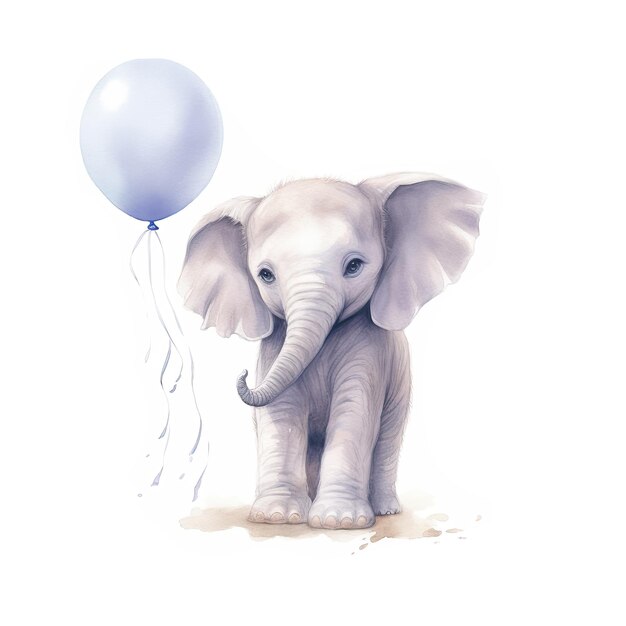 Watercolor baby elephant clipart white background