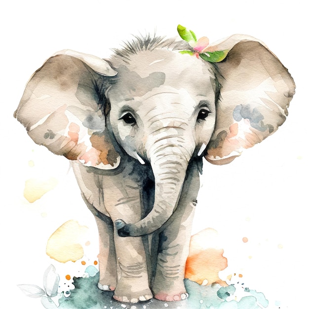 Watercolor Baby Elephant illustration Adorable watercolor painting of a baby elephant