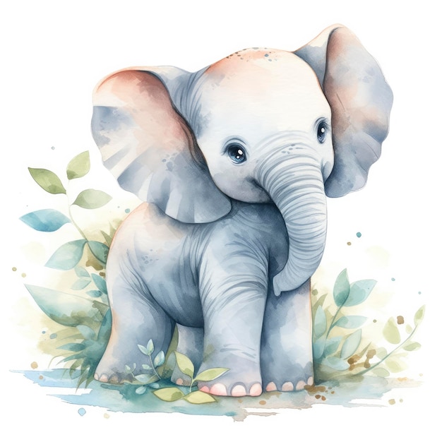 Photo watercolor baby elephant