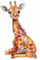 Photo watercolor baby giraffe sitting clipart white background colorful adorable beautiful