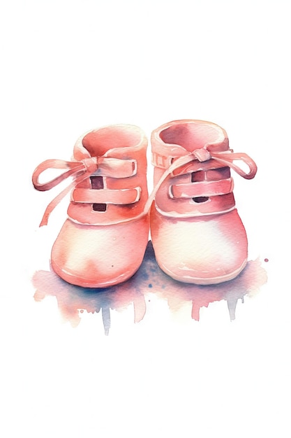 Watercolor Baby Girl Birth Announcement Illustration on White Background