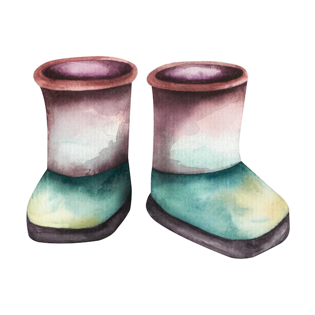 Watercolor baby illustration with boots Boots Watercolor illustration isolated on white background