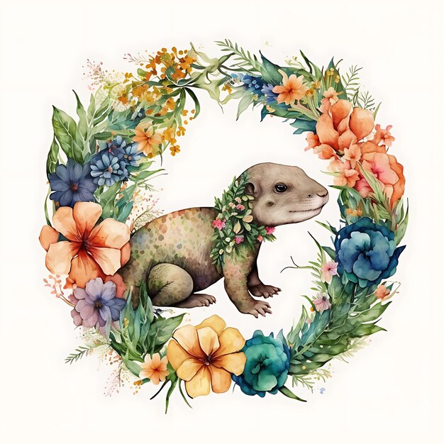 Watercolor baby Komodo dragon colorful