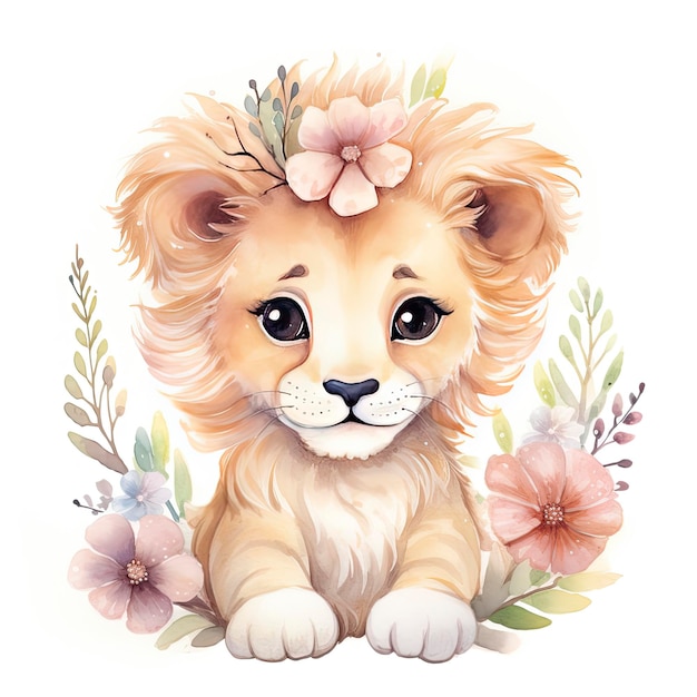 Photo watercolor baby lion