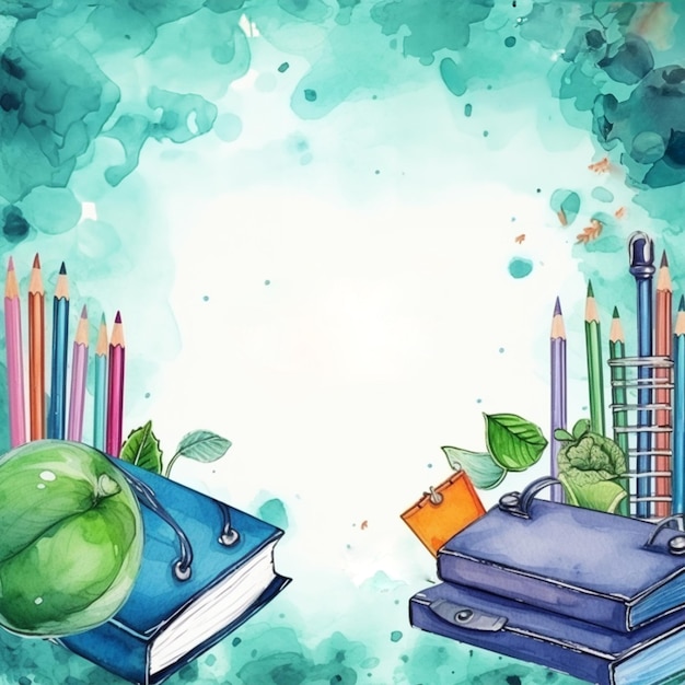 Watercolor back to school background objects and elements for school
