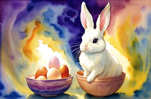 Watercolor background Easter bunny Eggs Nature Happy Easter Holiday Celebration AI Generated