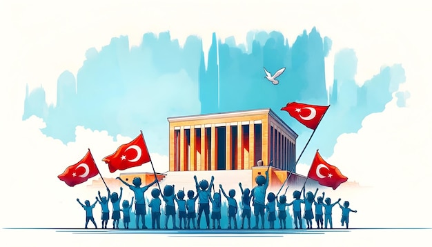 Watercolor background illustration for national sovereignty and childrens day in turkey