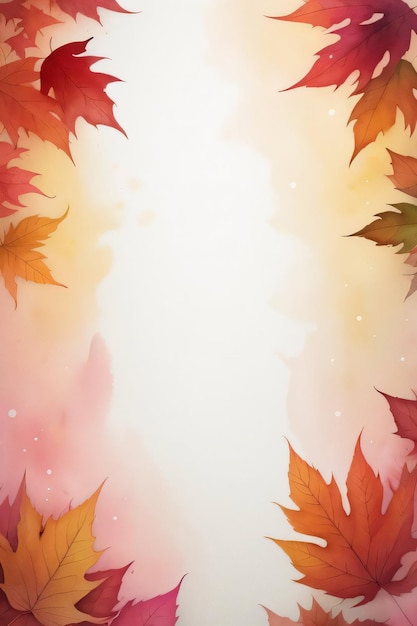 秋の紅葉のテキストの水彩背景