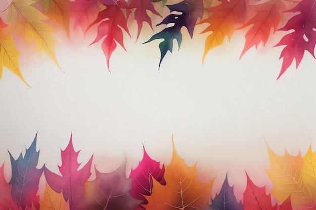 Watercolor background for text with autumn fall leaves