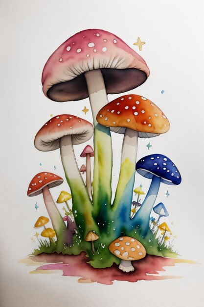 Watercolor Background for Text With Mushrooms