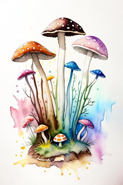 Watercolor Background for Text With Mushrooms