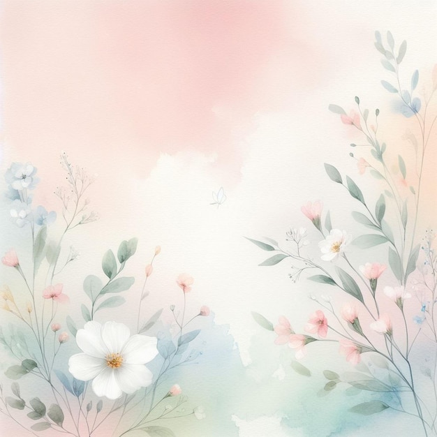 Photo watercolor background with drawn flowers