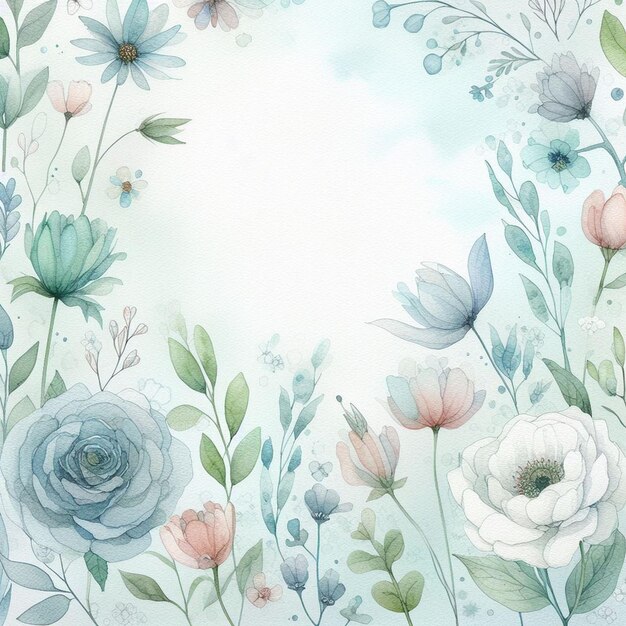 Watercolor background with drawn flowers