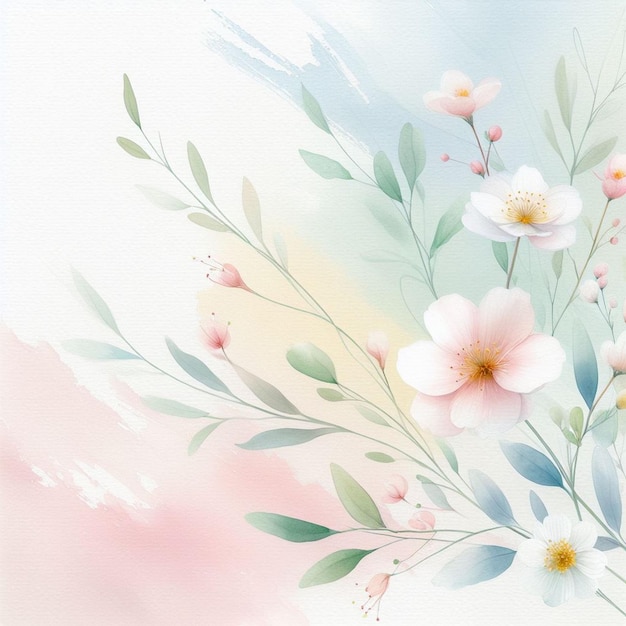 Watercolor background with drawn flowers