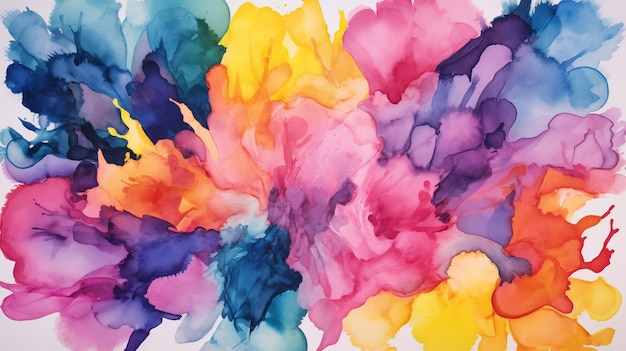 Watercolor background with dynamic interplay of blue yellow and red hues