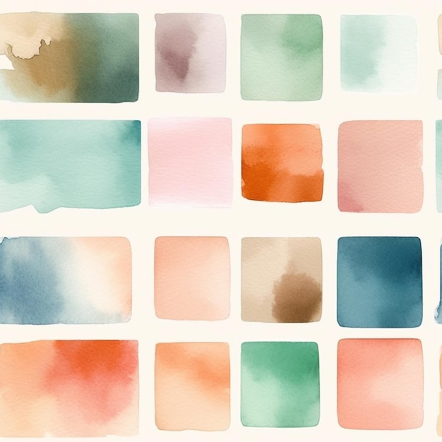 A watercolor background with a few squares of different colors.