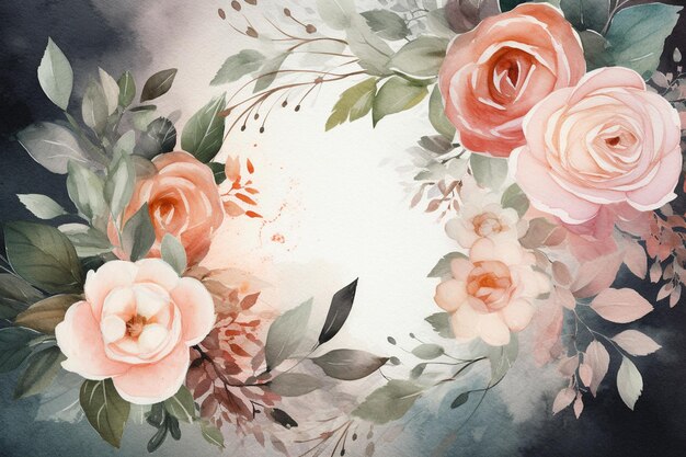 A watercolor background with a floral frame