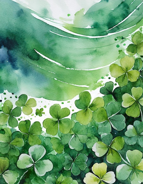 Photo watercolor background with green clover leaves