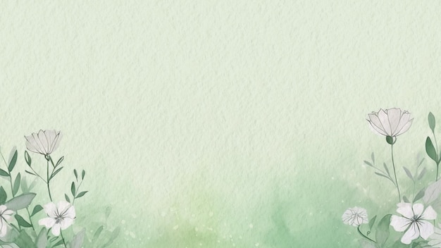 Watercolor background with a green grass and flowers illustration