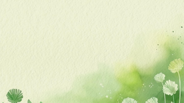 Watercolor background with a green grass and a watercolor background