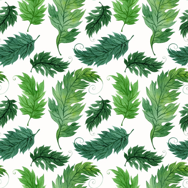 Watercolor background with green leaves