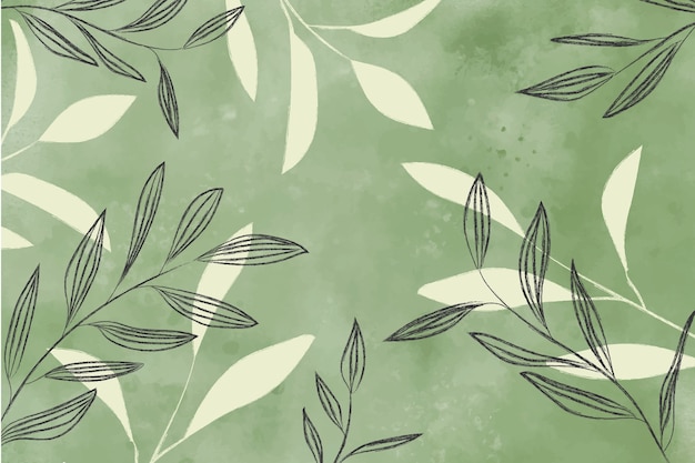 Watercolor background with leaves