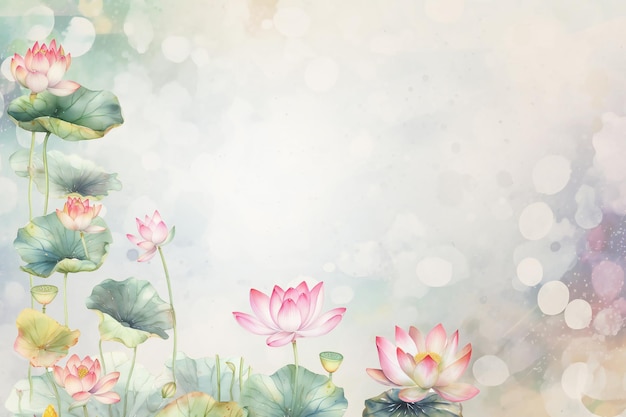 Photo watercolor background with a lotus flower