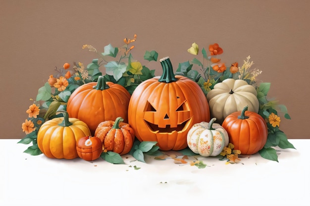 Watercolor Background with Pumpkins Halloween or Harvest Festival