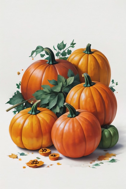 Watercolor Background with Pumpkins Halloween or Harvest Festival