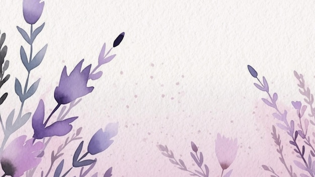 A watercolor background with purple flowers and a place for text