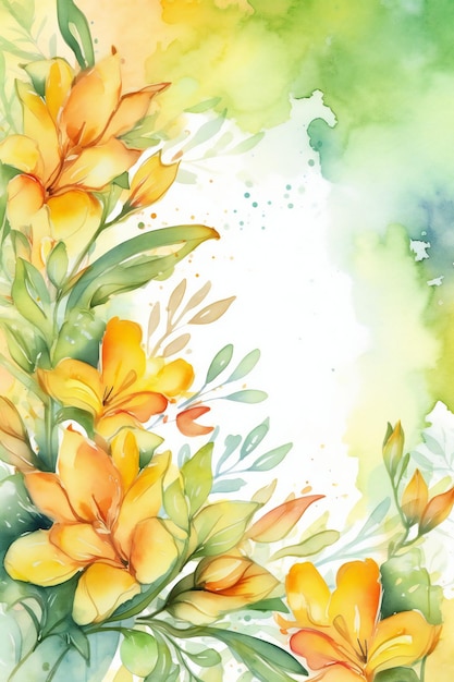 Watercolor background with a yellow flower