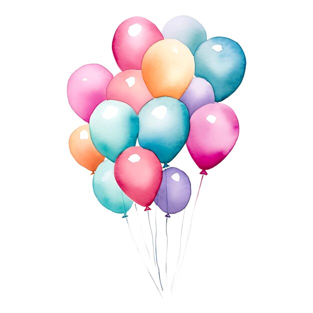 Bouquet di palloncini ad acquerello illustrazione di palloncini colorati con un dolce desiderio di compleanno e decorazione