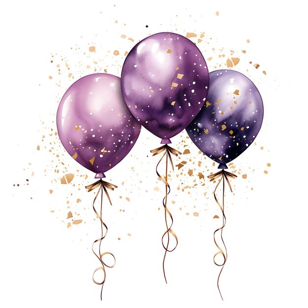 Watercolor of balloon metallic gold string with star shaped decorations an clipart 2d flat strings